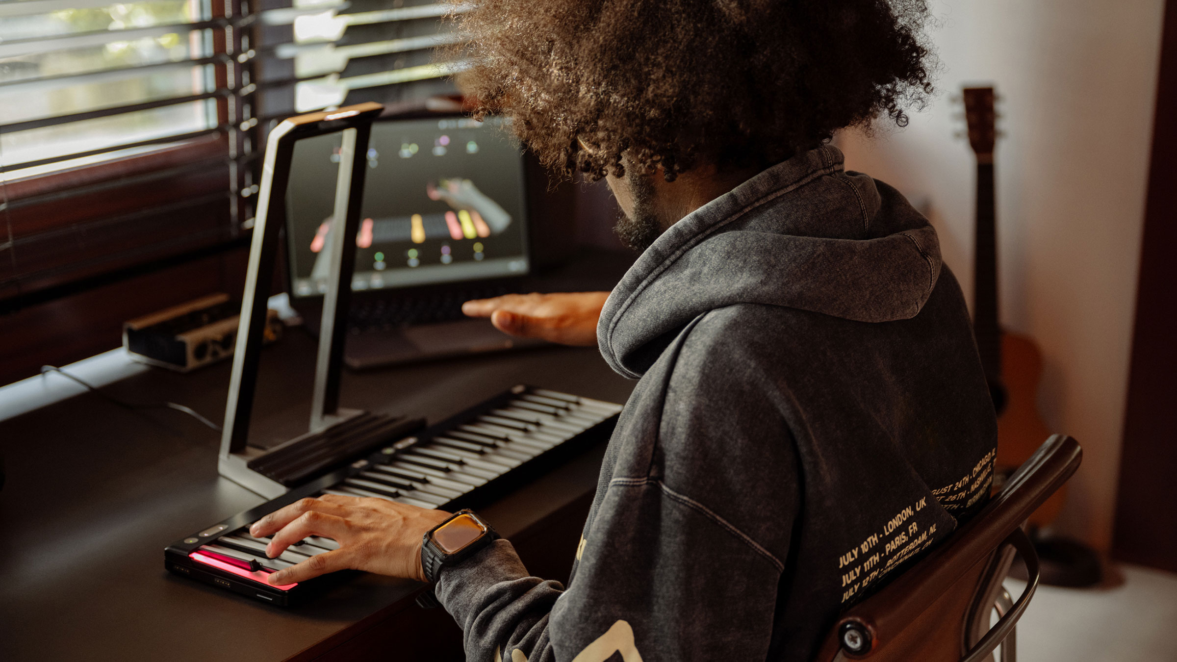 A musician shaping sound with an Airwave hand gesture