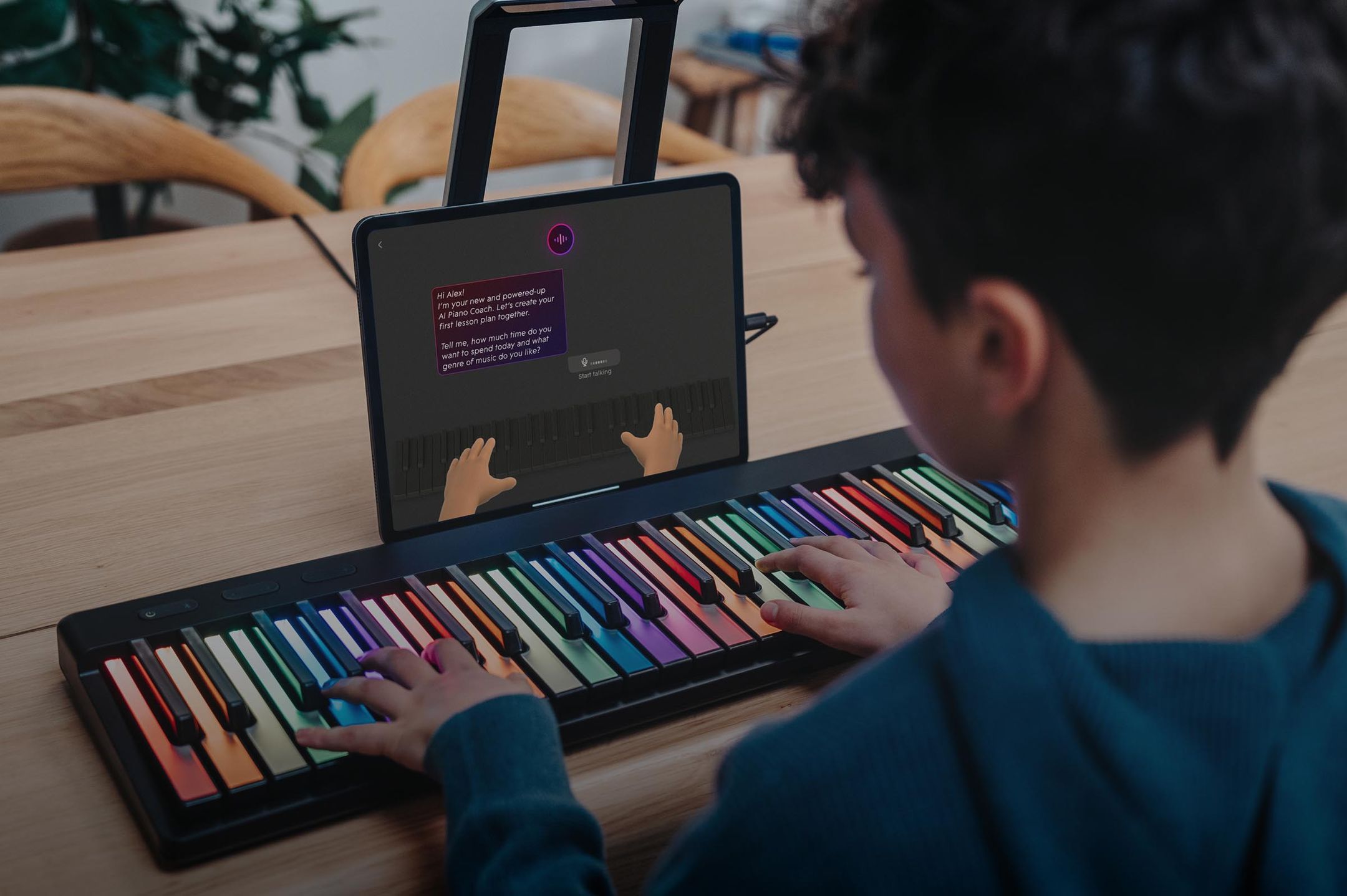 A pianist using AI Music Coach, ROLI Learn and Airwave
